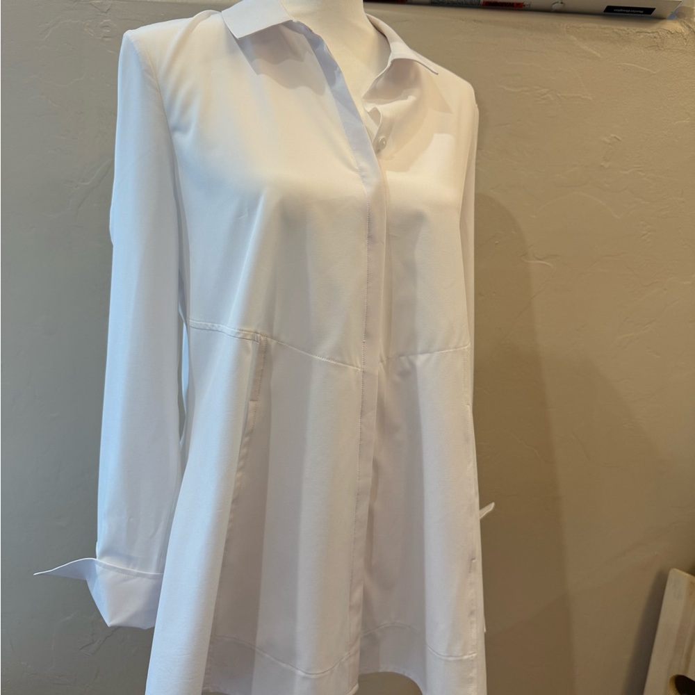 Joseph Ribkoff White Longline Button-Down Tunic Shirt